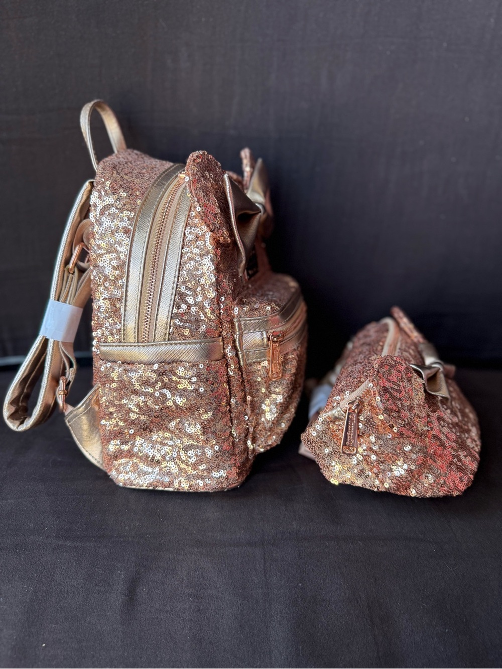 Loungefly Rose Gold Sequin Mini Backpack and Pouch Set - Picture 6 of 16
